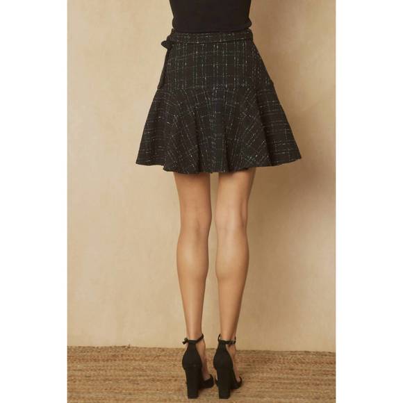NEW ENTRO tweed high waisted wrap skirt in black - Picture 3 of 7